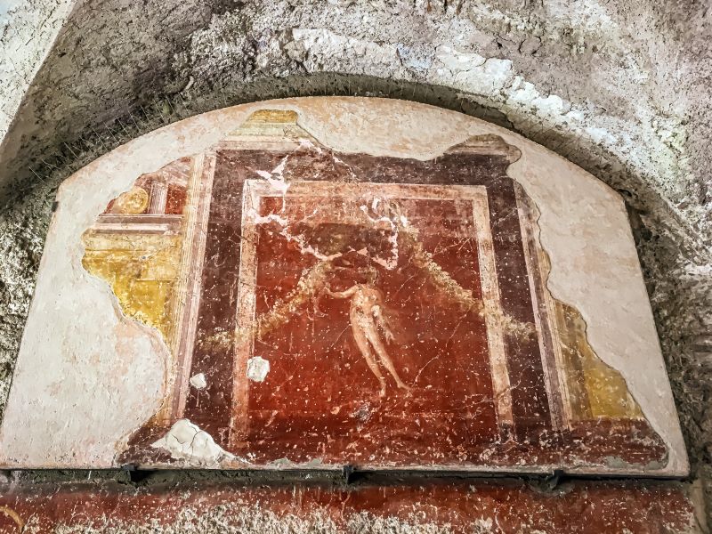 Ostia Antica uno degli affreschi della decorazione nelle Terme dei Sette Sapienti